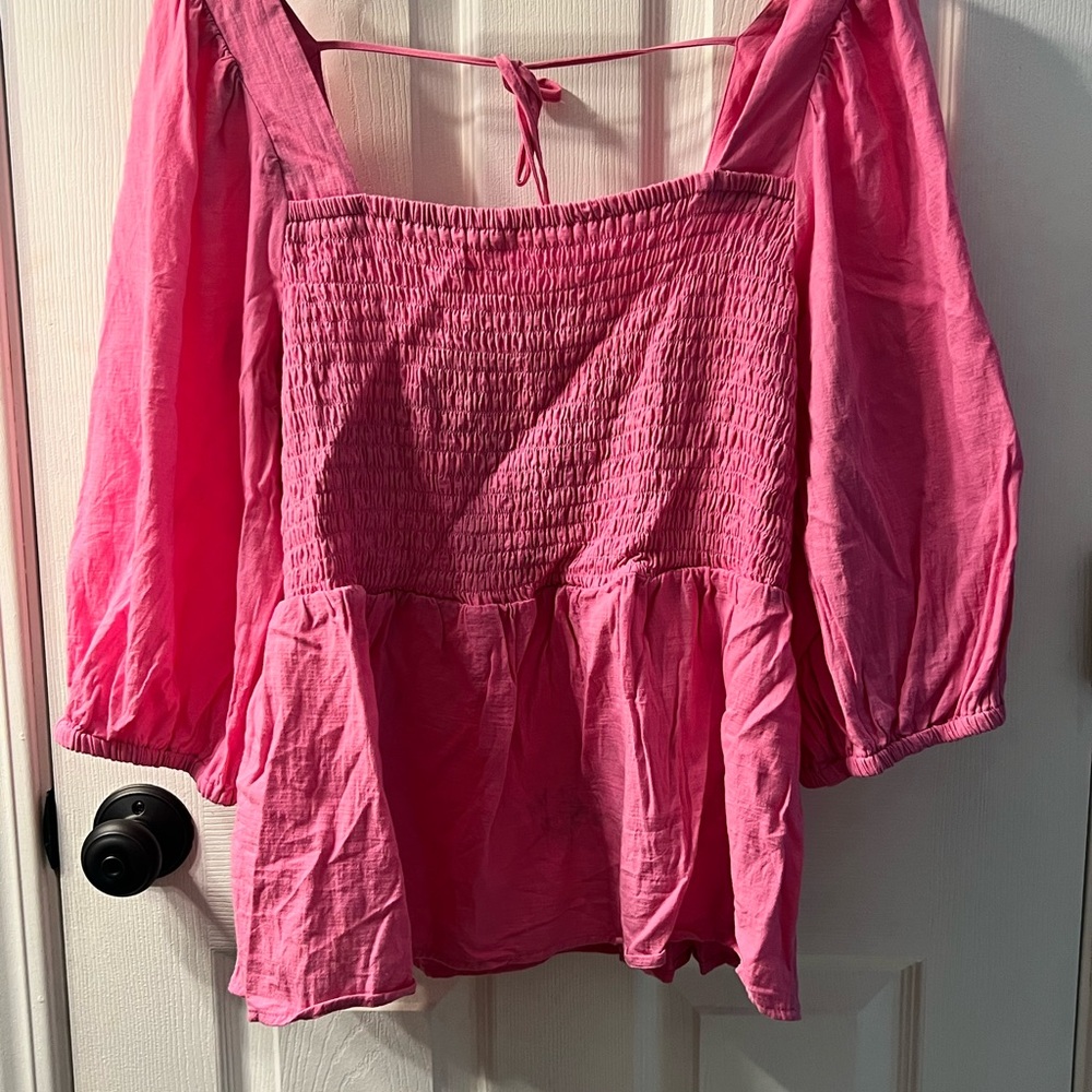 Ava & Viv Vibrant Pink Smocked Blouse